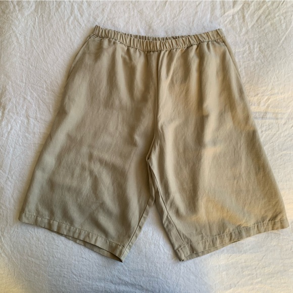 Enza Costa Twill Bermuda Long Baggy Linen Cotton Tencel Shorts Stone Beige Cream - Picture 2 of 7